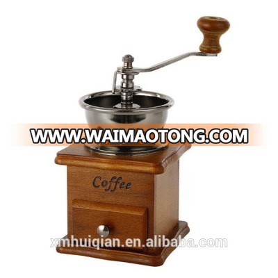 Low cost high quality food safe wooden manual coffee grinder industrial